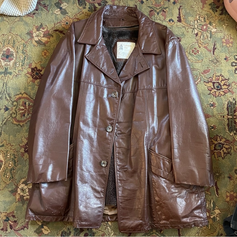 london fog vintage leather coat with zip-in faux fur liner